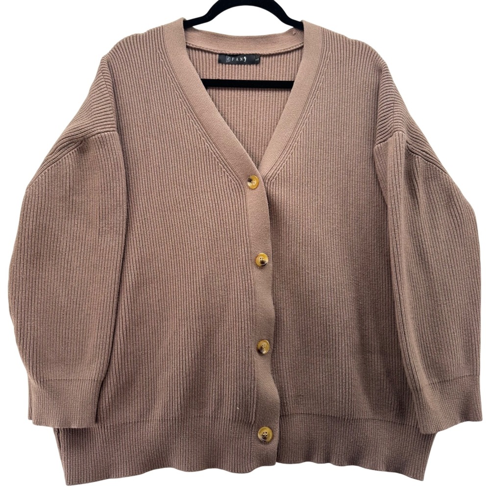 Efan Oversized Knit Cardigan Women's L Taupe Button Front‎ Sweater Top Cozy